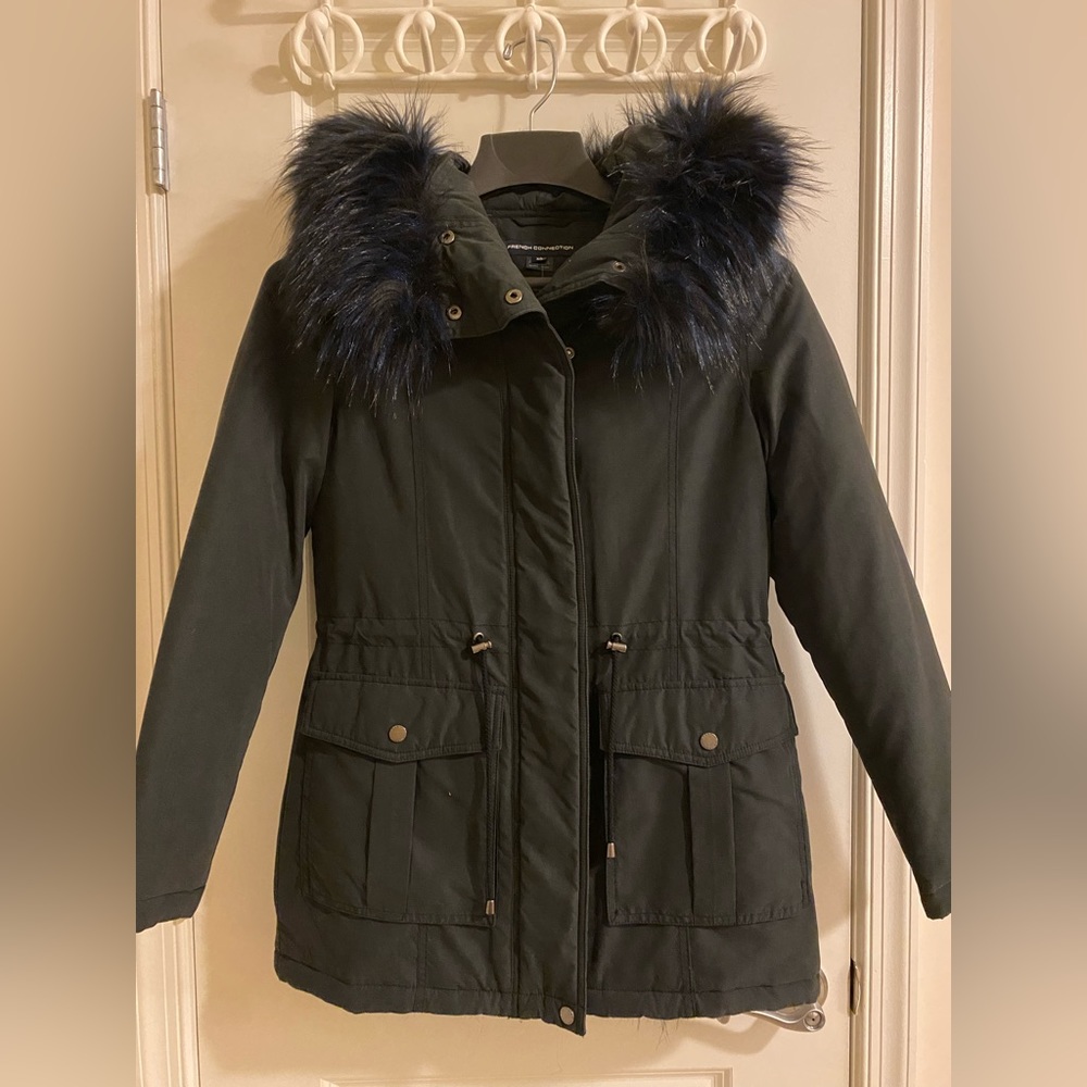 French connection parka hooded jacket in navy